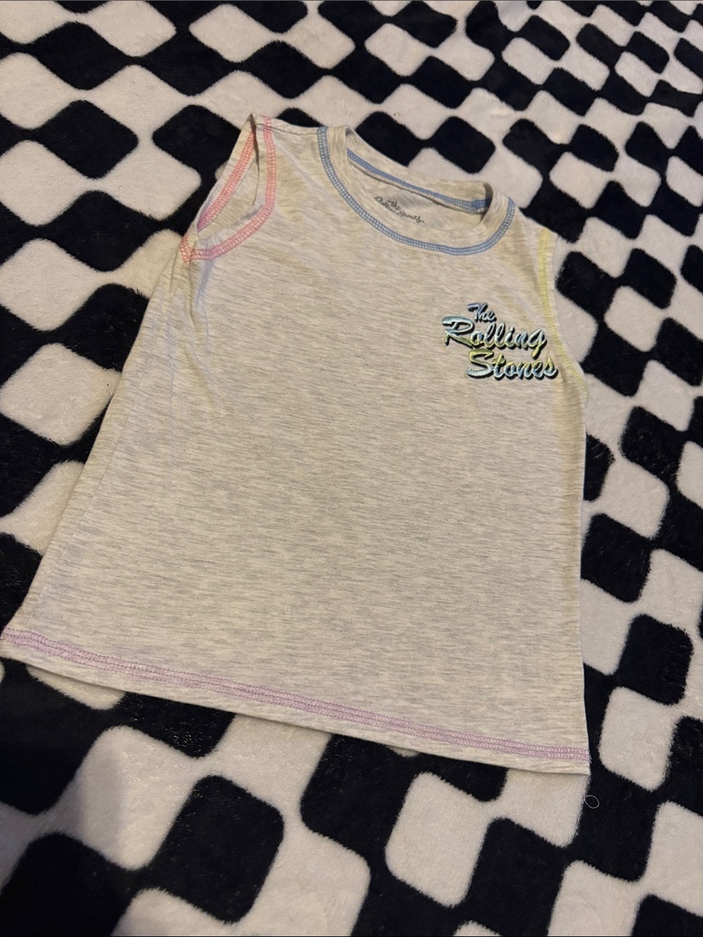 The Rolling Stones Light Gray Embroidered Tank with Neon Trim
